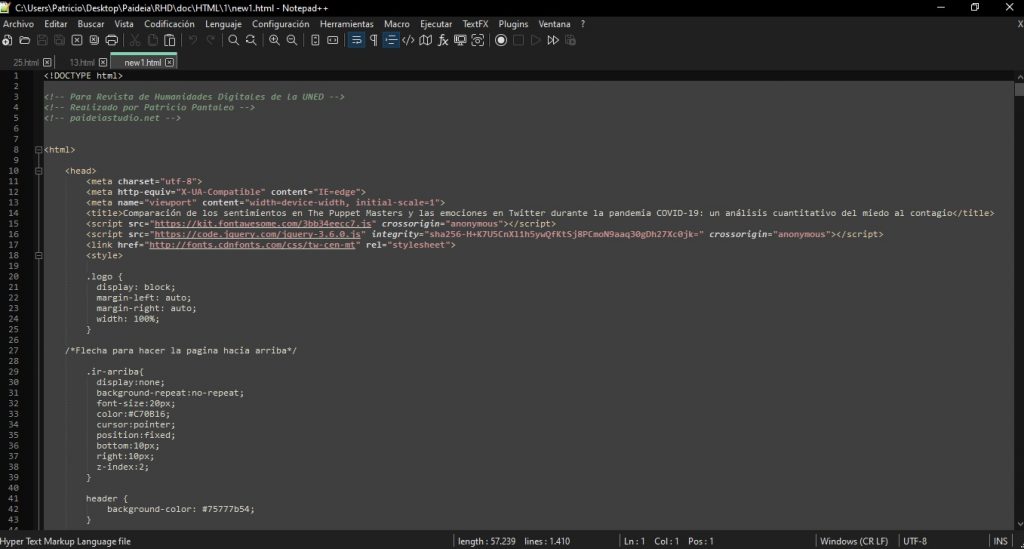 Maquetación HTML de la galerada