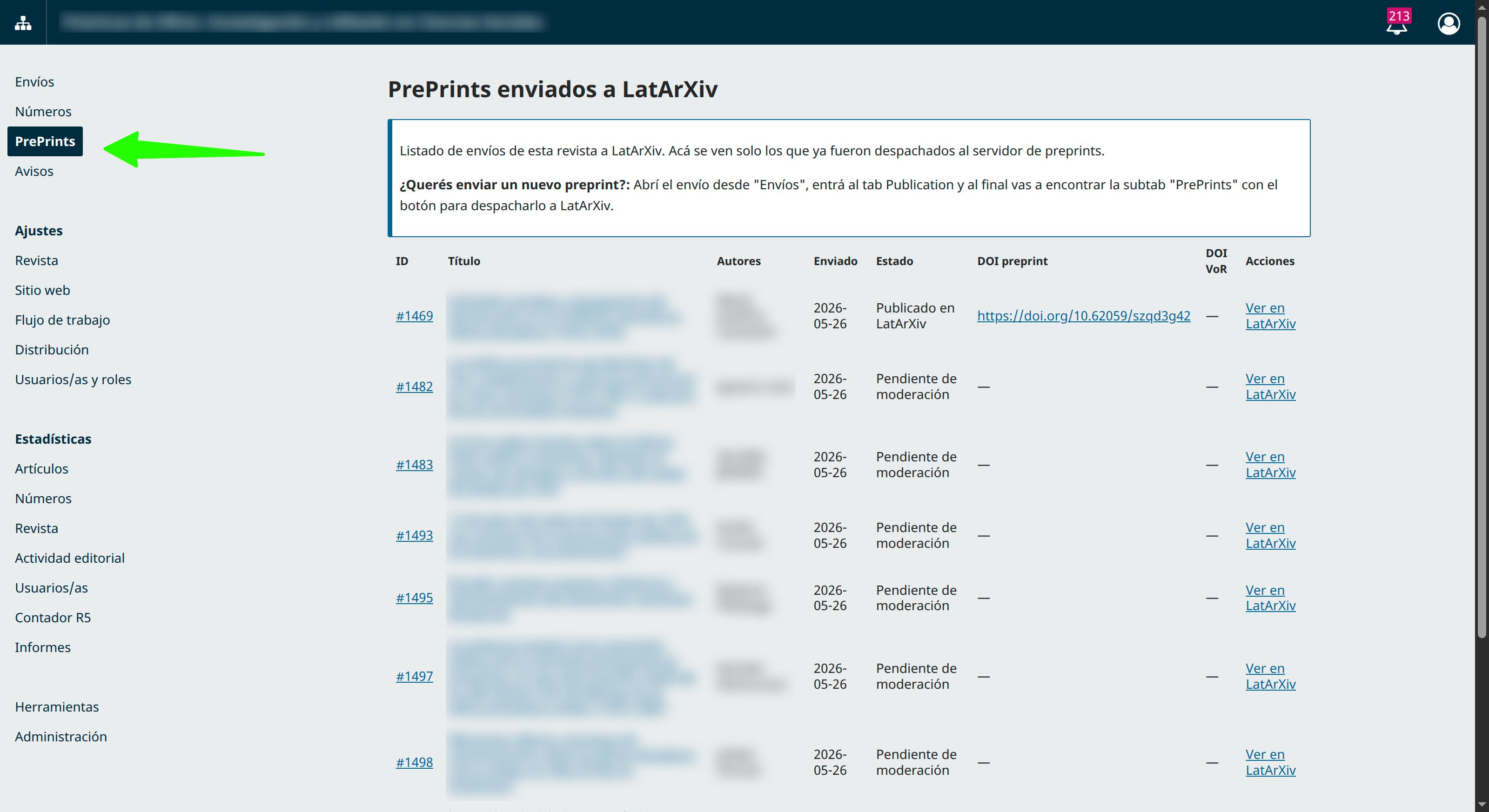 seccion Preprints LatArXiv en OJS